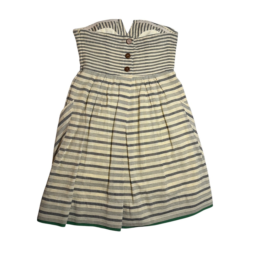 Maeve Anthropologie Striped Strapless Linen Blend Mini Dress Green Trim Size 6 - Picture 2 of 9